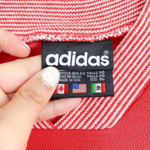 🦋 MEN'S ADIDAS Red Knit Stripe Collar Shirt XL - Picture 4 of 5